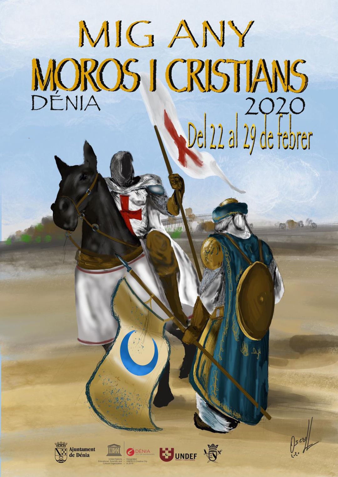 Cartel anunciador del Mig Any de Moros y Cristianos 2020 de Dénia. 