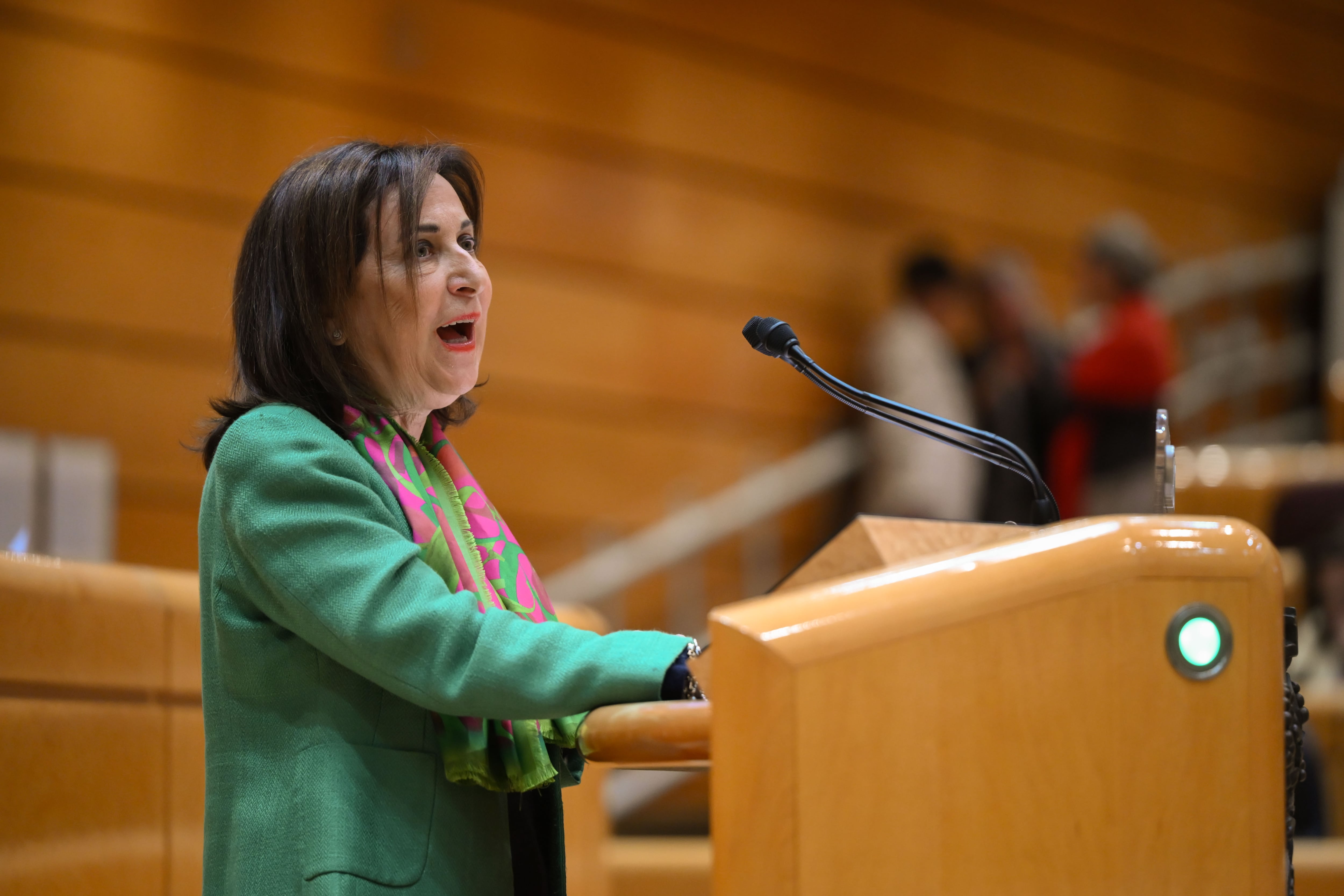 La ministra de Defensa, Margarita Robles, interviene en la sesión de control al Gobierno celebrada el pasado 14 de mayo en el Senado.