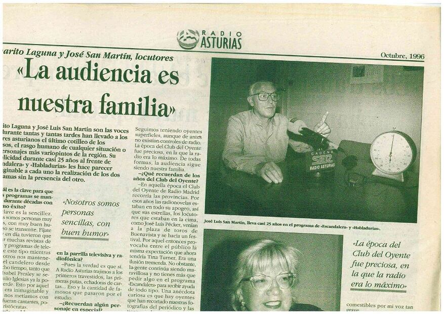 Recorte del periódico editado por Radio Asturias con motivo de su 70 aniversario (1.996)