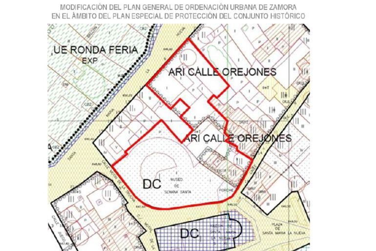 Plano de la modificación del Plan Especial del Casco Histórico para la construcción del Nuevo Museo de Semana Santa