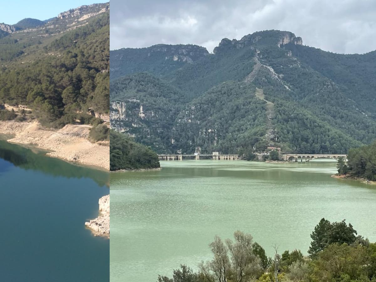 El pantano de Ulldecona llega al máximo de su capacidad y el agua rebosa por encima de las compuertas