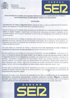 Documento de la Inspección de Trabajo sobre Almansa