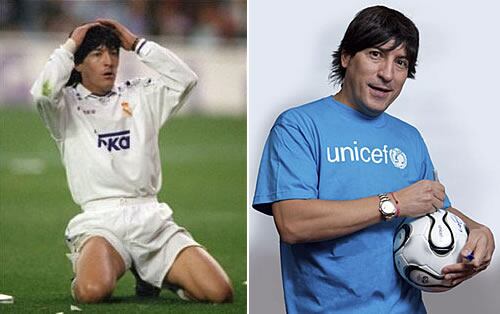 En la imagen de la izquierda, el chileno se lamenta en un partido de su etapa en el Bernabéu. A la derecha, Zamorano hoy.