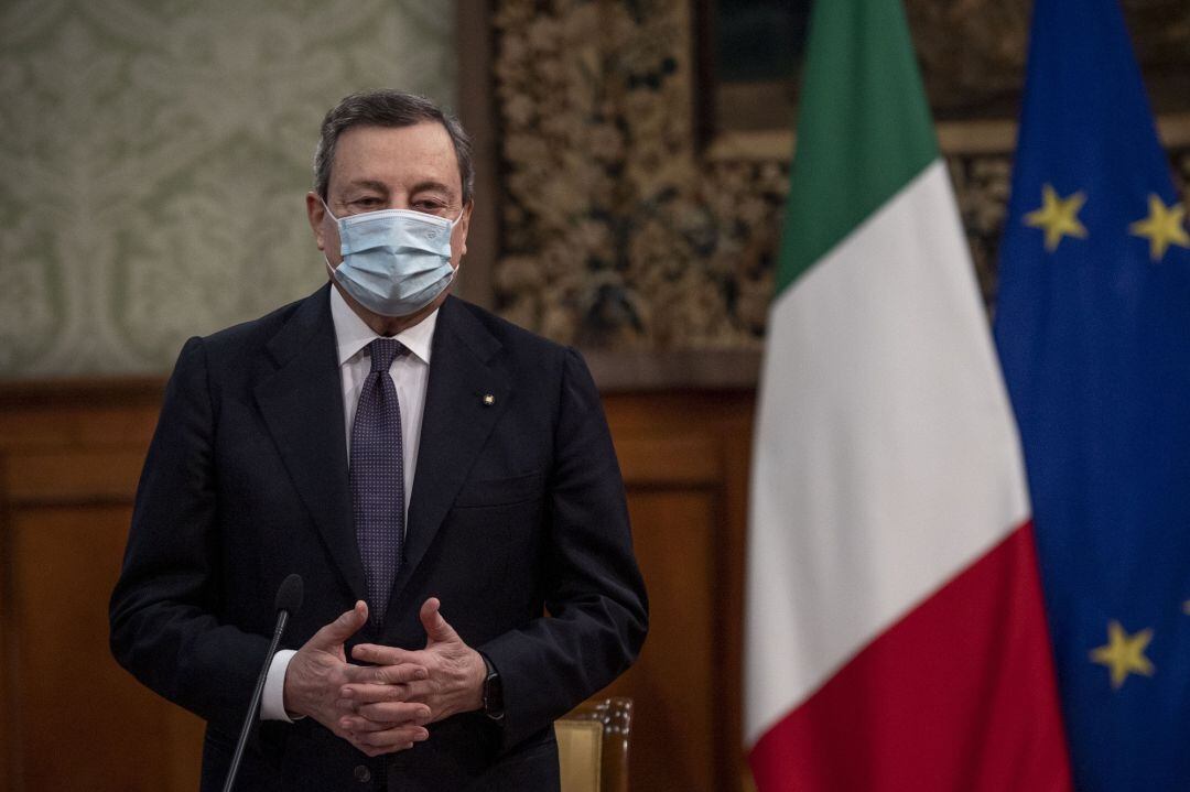 El primer ministro italinao, Mario Draghi, da un discurso el pasado miércoles en el Palazzo Chigi de Roma.