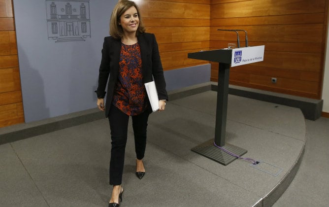 Soraya Sáenz de Santamaría al término de su comparecencia en Moncloa por el decreto de convocatoria de la consulta catalana