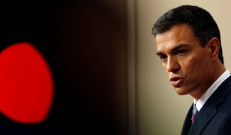 El secretario general del PSOE, Pedro Sánchez, durante una rueda de prensa en el Congreso el pasado 28 de julio.