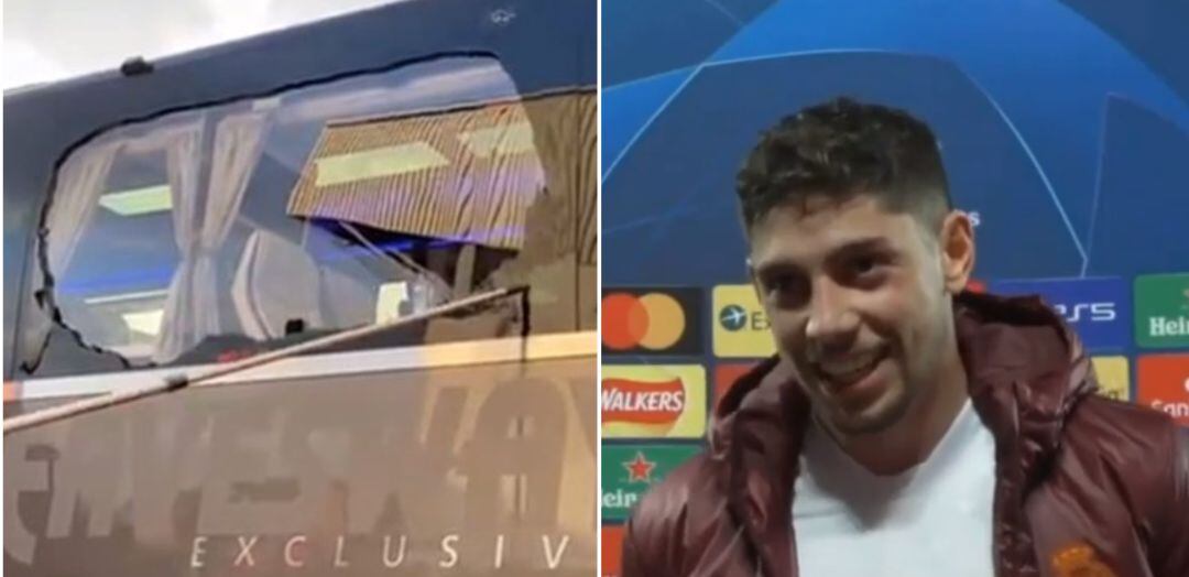 El autobús del Real Madrid quedó así