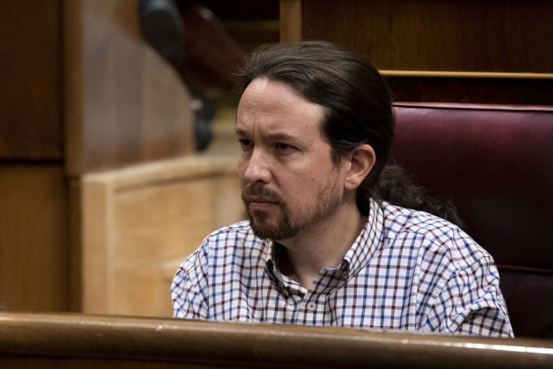 El líder de Podemos, Pablo Iglesias, en la sesión de este jueves.