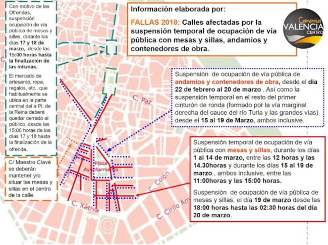 Calles afectadas por la retirada de las terrazas