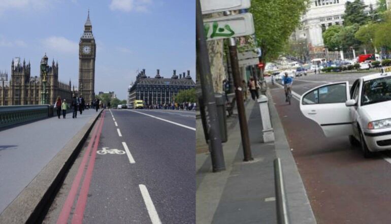 Carriles bici como el que se quiere instalar en la gran Via Fernando el Católico en Londres y en Granada