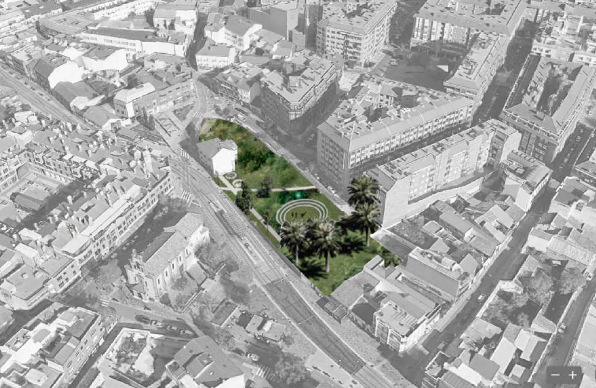 Simulación infográfica de cómo será el gran Parque Central que proyecta crear el gobierno de Parla en el casco histórico.