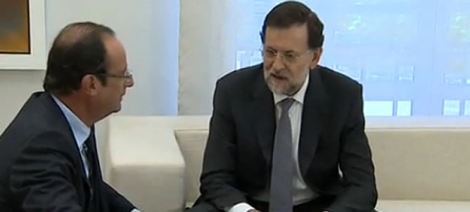 El jefe del Ejecutivo, Mariano Rajoy, ha recibido al presidente francés, François Hollande, en la Moncloa