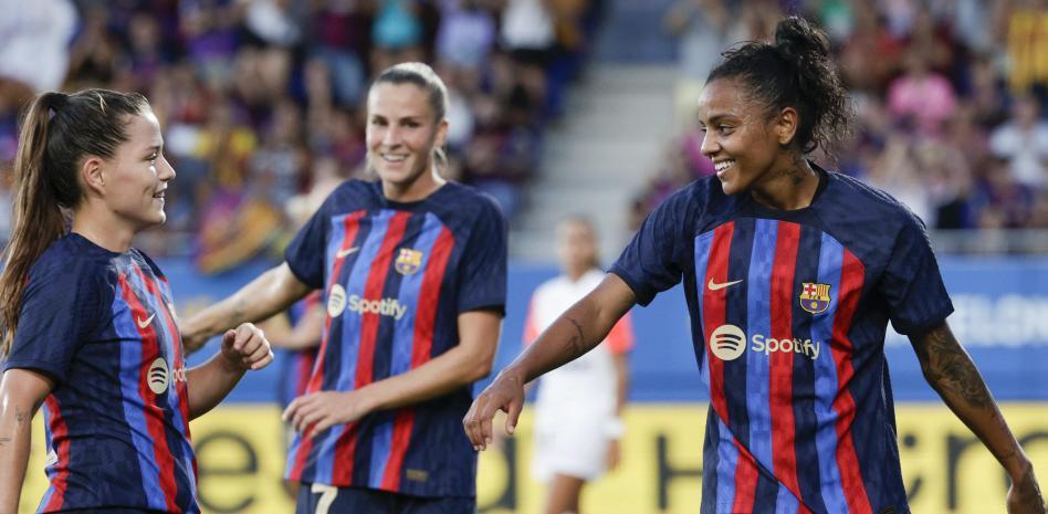 Geyse Ferreira celebra un gol con el Barça. Fue alineada por el Barça estando sancionada (EFE).