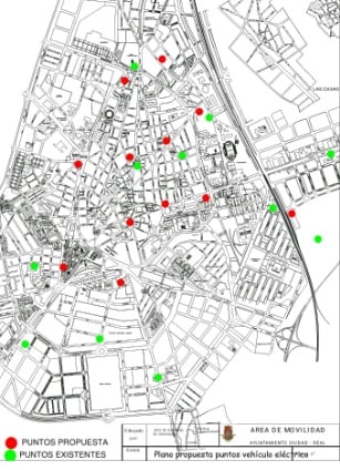 Mapa de los nuevos puntos de recarga en Ciudad Real