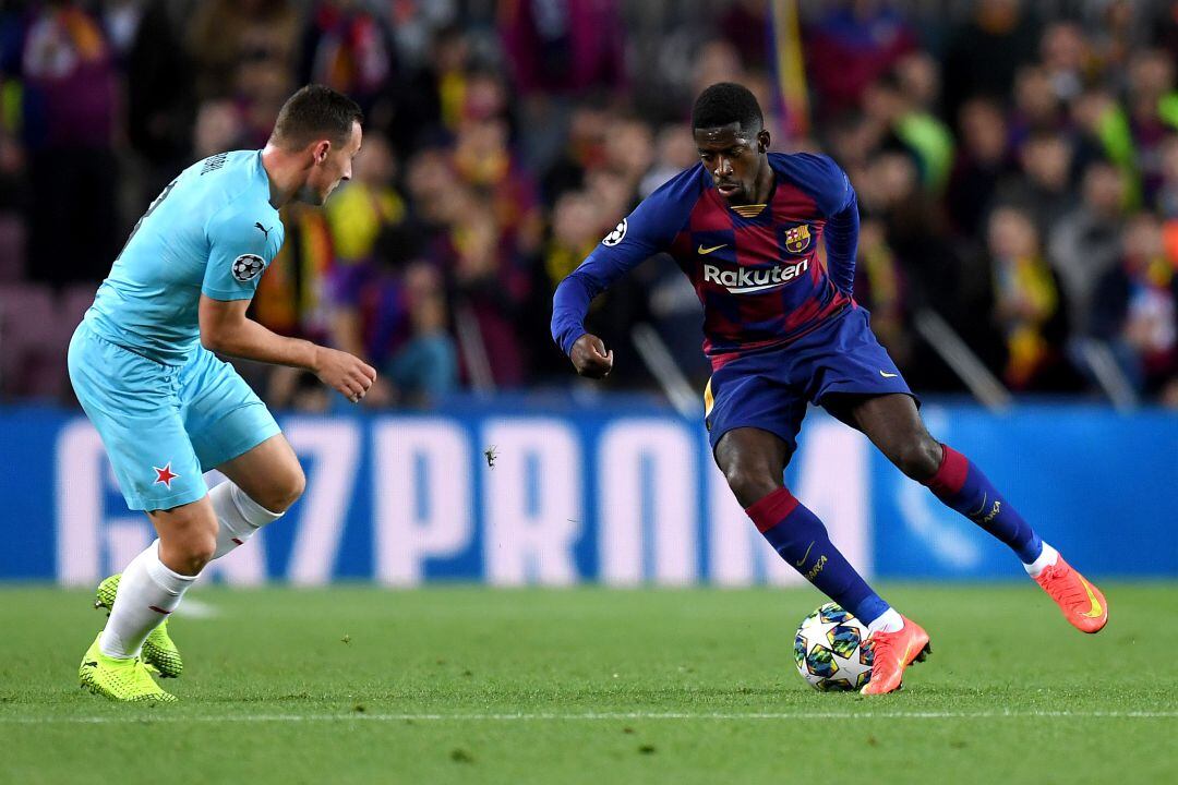 Ousmane Dembélé, en el partido ante el Slavia de Praga.