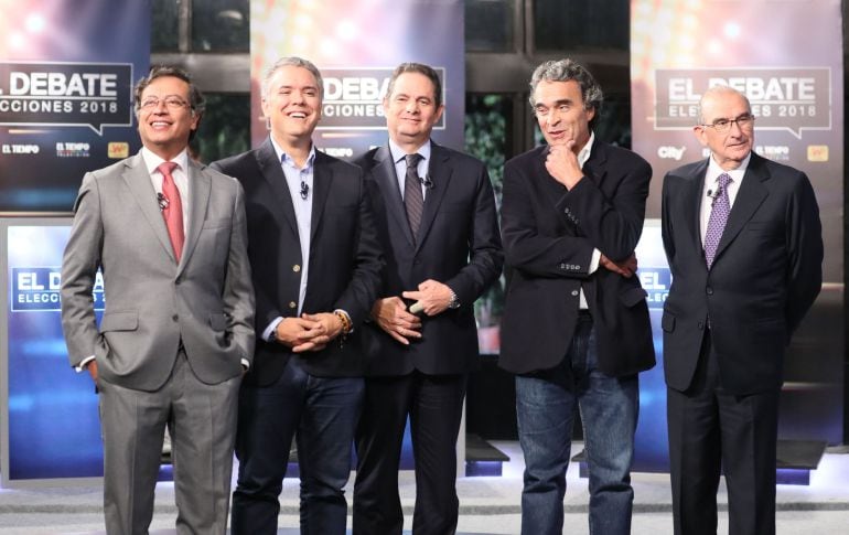 Los candidatos a la presidencia de Colombia, Gustavo Petro, Ivan Duque, German Vargas, Sergio Fajardo  y Humberto de la Calle 