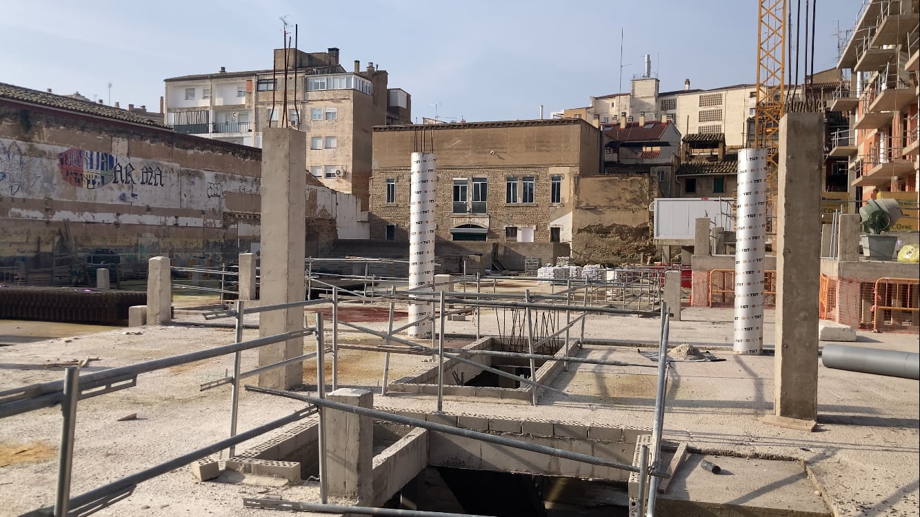 Obras en el solar de La Merced en Huesca