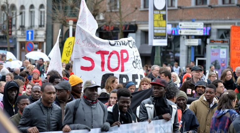 Manifestación contra las políticas de austeridad del Gobierno belga celebrada en marzo de 2016.