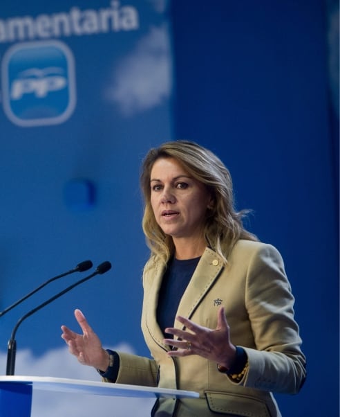 La secretaria general del Partido Popular, María Dolores de Cospedal, durante su intervención en la inauguración de la vigésima reunión interparlamentaria del Partido Popular