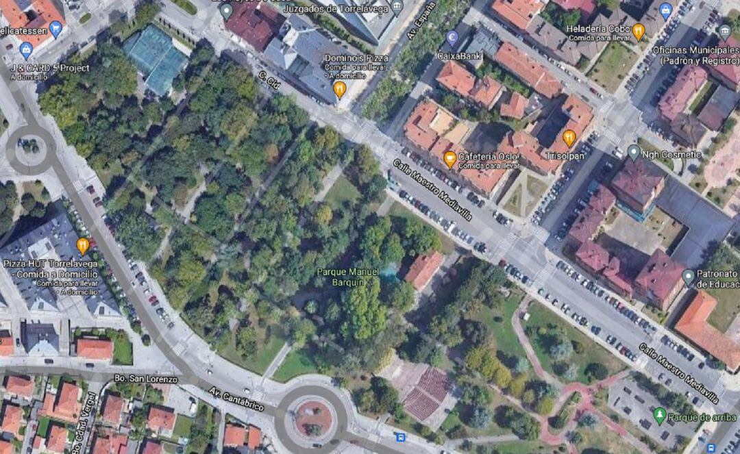 Vista aérea del parque Manuel Barquín de Torrelavega.