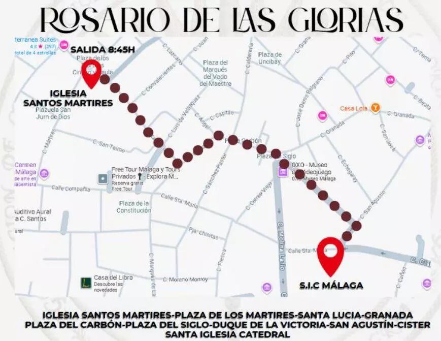 Recorrido del Rosario de Glorias de este domingo, 19 de octubre, por el Centro de Málaga