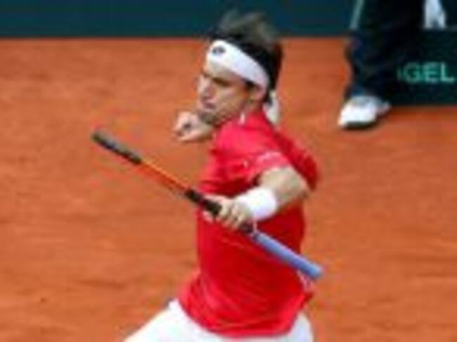 David Ferrer celebra el punto definitivo de España en la Copa Davis.