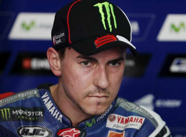 Yamaha MotoGP rider Jorge Lorenzo of Spain reacts during the free practice session of the Malaysian Motorcycle Grand Prix at Sepang International Circuit near Kuala Lumpur, Malaysia, October 23, 2015. REUTERS/Olivia Harris