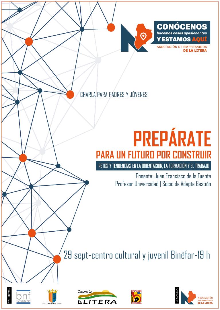 Cartel charla “Prepárate para un futuro por construir. Retos y tendencias en la orientación, la formación y el trabajo”