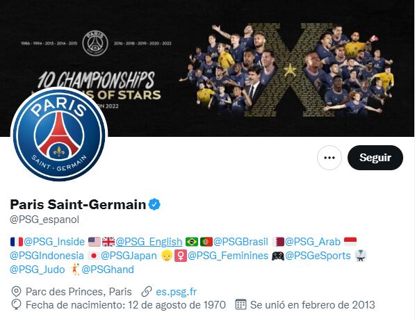 La cuenta de Twitter del PSG.