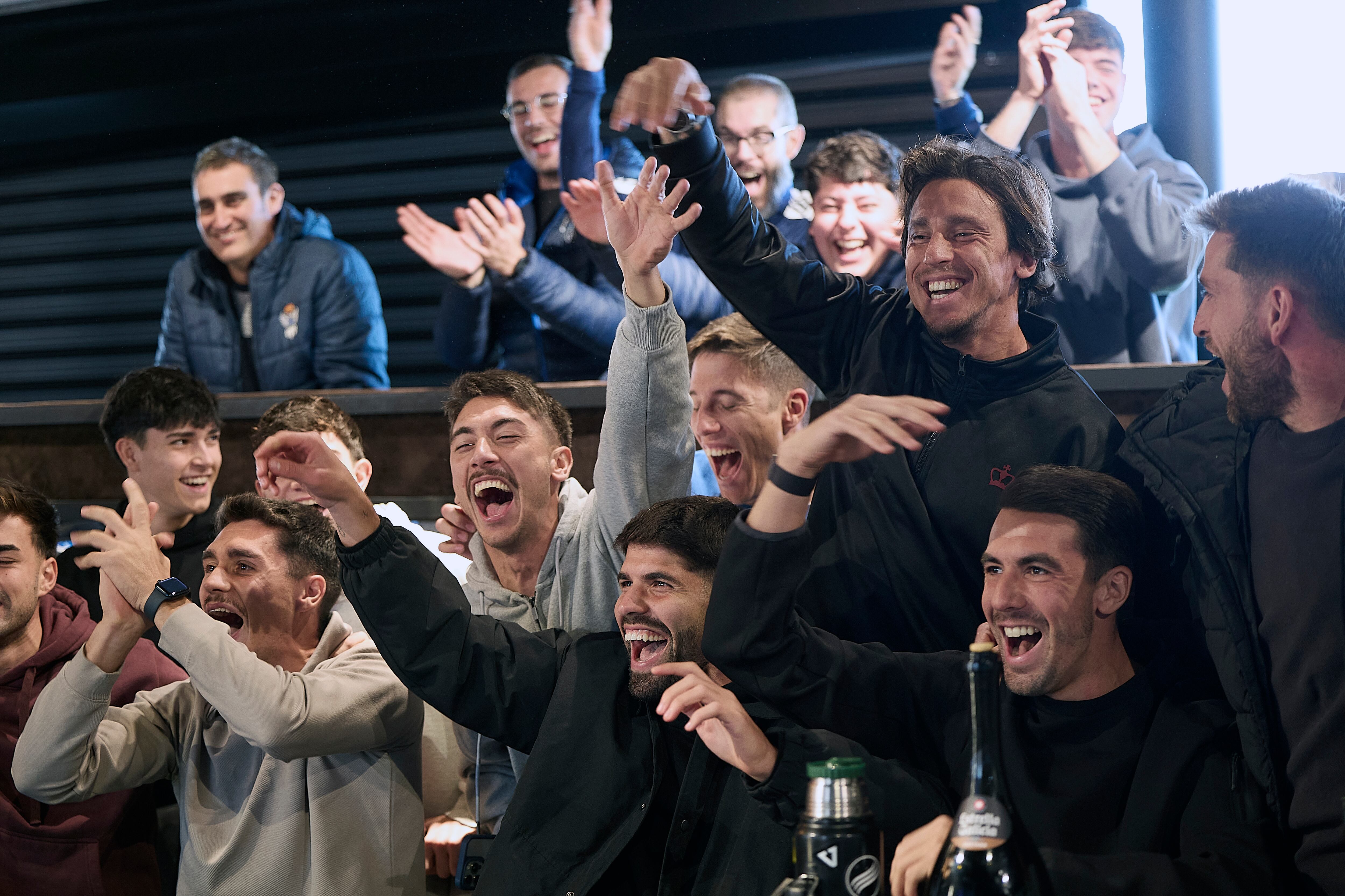 Així van celebrar els jugadors del FC Talavera que els toqués el Real Madrid en el sorteig de la Copa del Rei.