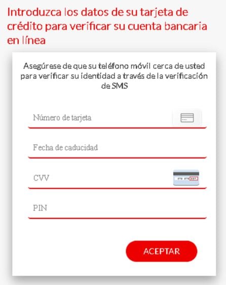 Te pedirán los datos de tu tarjeta bancaria.