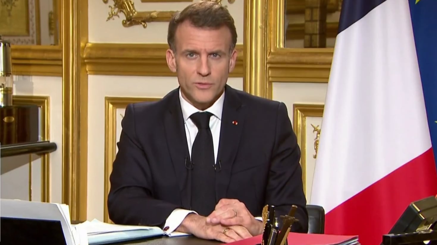 Captura de pantalla del comunicado emitido por el presidente francés, Emmanuel Macron.