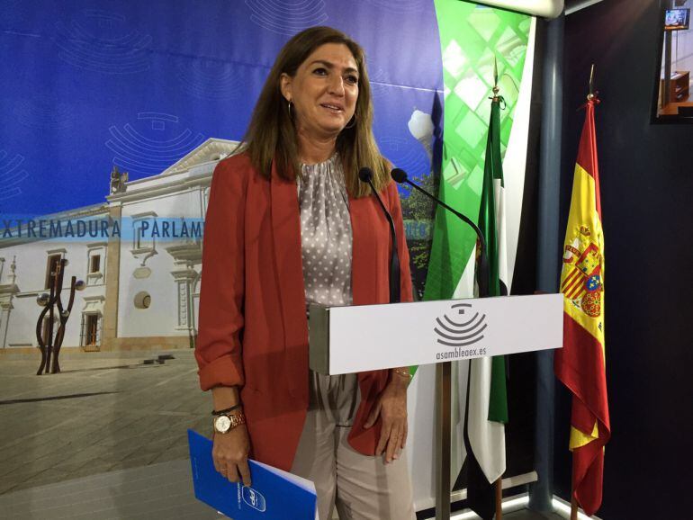 PIlar Pérez, durante su comparecencia en la sala de prensa dela Asamblea.