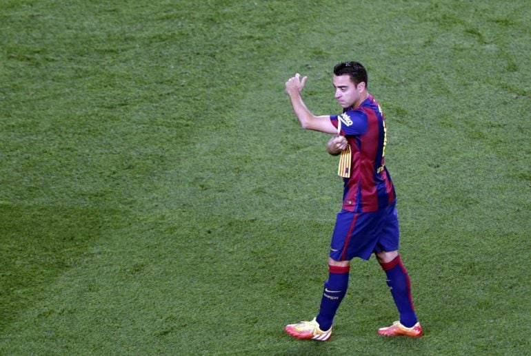 GRA363. BARCELONA, 30/05/2015.- El centrocampista del FC Barcelona Xavi Hernández durante el partido frente al Athletic de Bilbao de la final de la Copa del Rey de fútbol que se juega esta noche en el Camp Nou, en Barcelona. EFE/Alberto Estévez