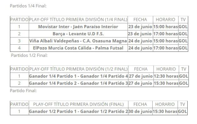 Horarios playoff título de liga en Primera División