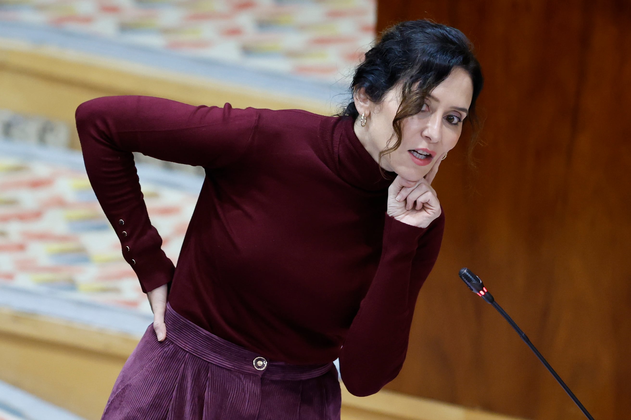 La presidenta regional, Isabel Díaz Ayuso interviene en el pleno de la Asamblea de Madrid, este jueves.