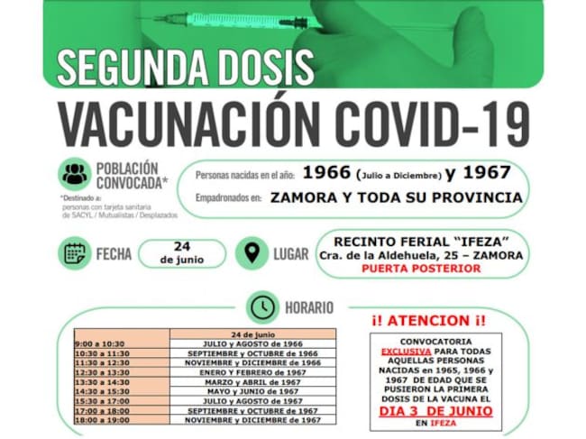RECINTO FERIAL IFEZA (PUERTA POSTERIOR) (ZAMORA) – Nacidos en 1966 (julio a diciembre) y 1967