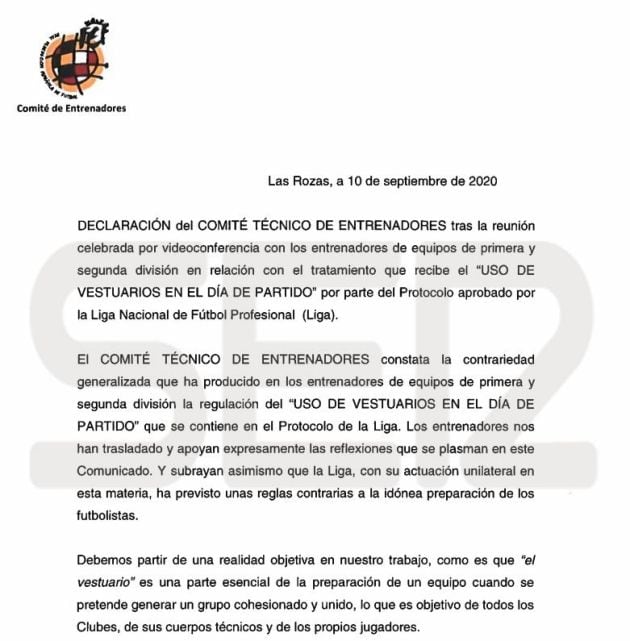 Declaración del Comité Técnico de Entrenadores