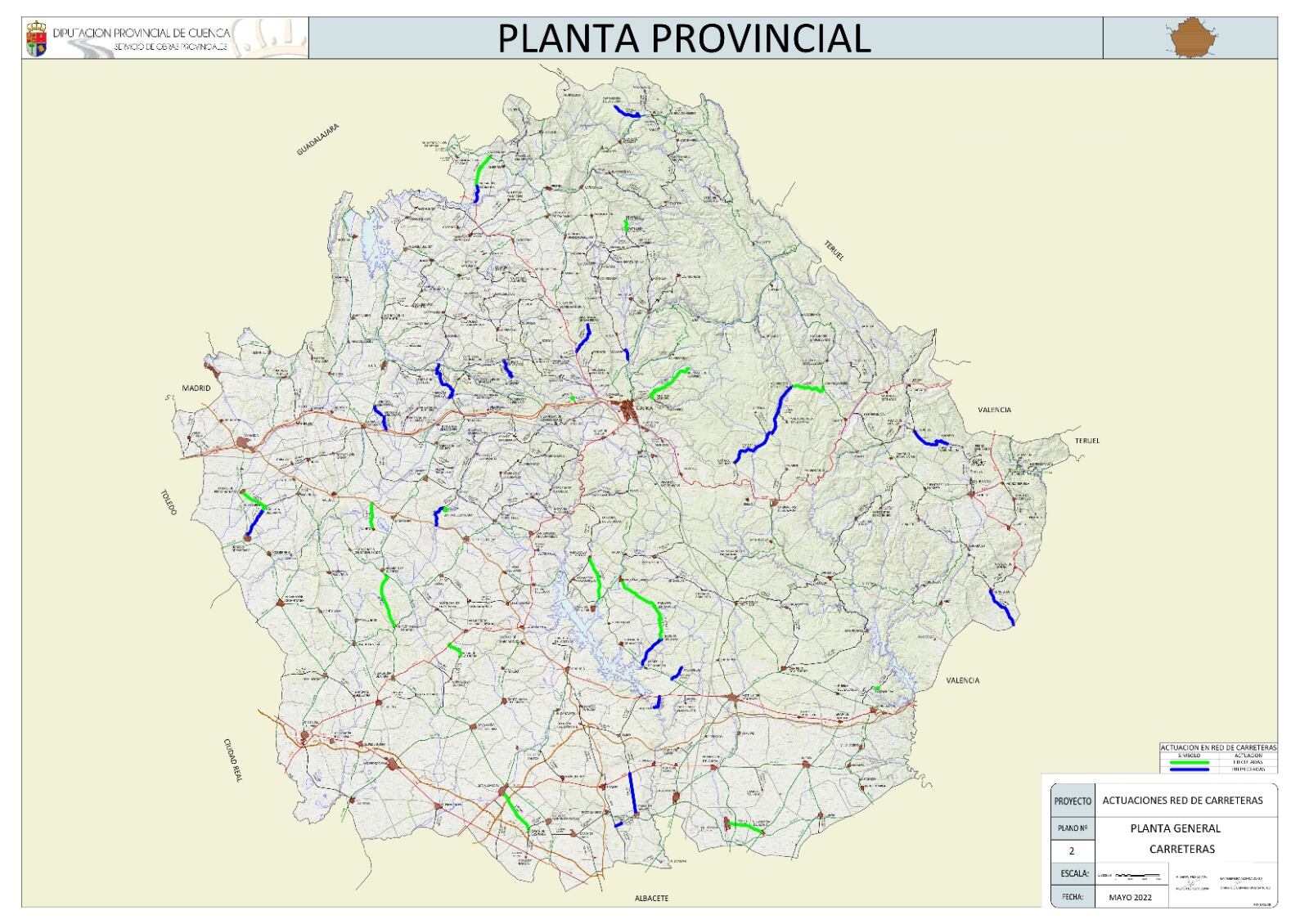 Mapa de carreteras en las que se invertirá en su mejora