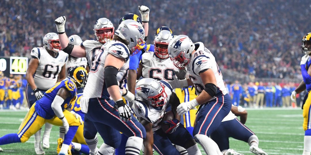 Los Patriots festejan el único Touchdown del partido