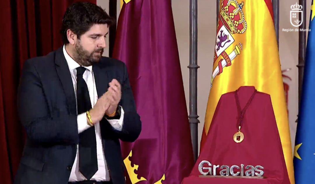 Fernando López Miras durante el acto institucional