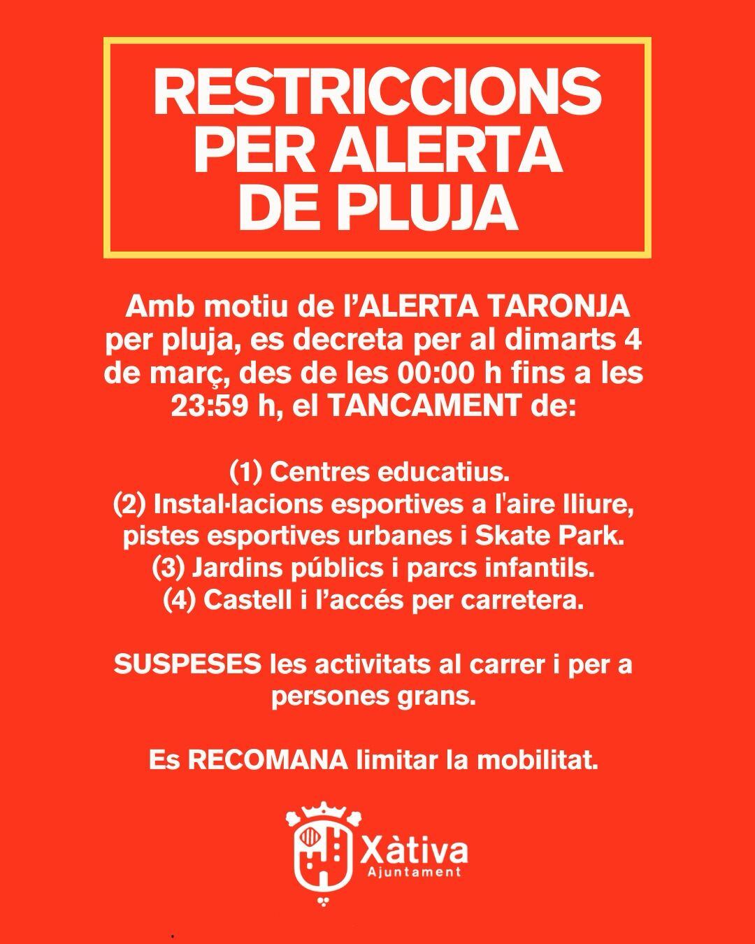 Anuncio del Ayuntamiento de Xàtiva. Fuente: Ajuntament de Xàtiva