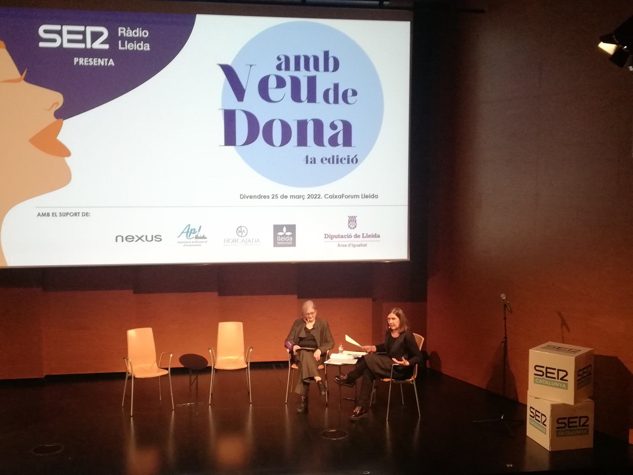 'Lleida, Amb Veu de Dona'. Conversa entre Elena Fuses, i Mercè March. CaixaForum Lleida 25 de març del 2022