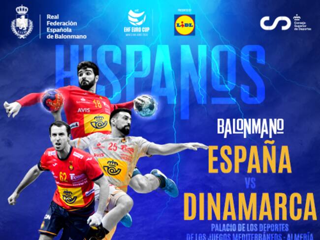 El cartel del España-Dinamarca que se jugará en el Palacio Mediterráneo.