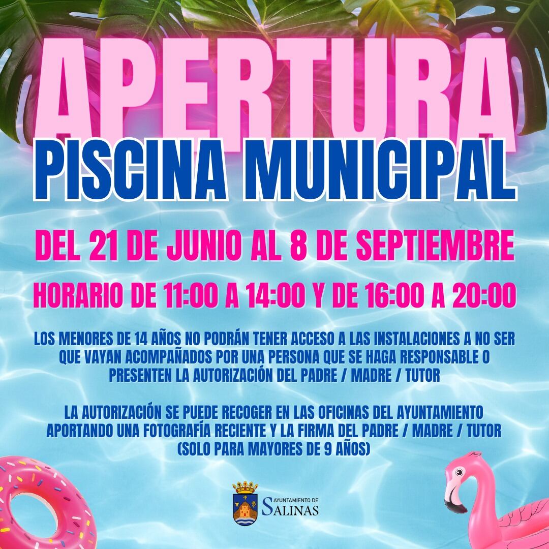 Cartel de la apertura de la piscina