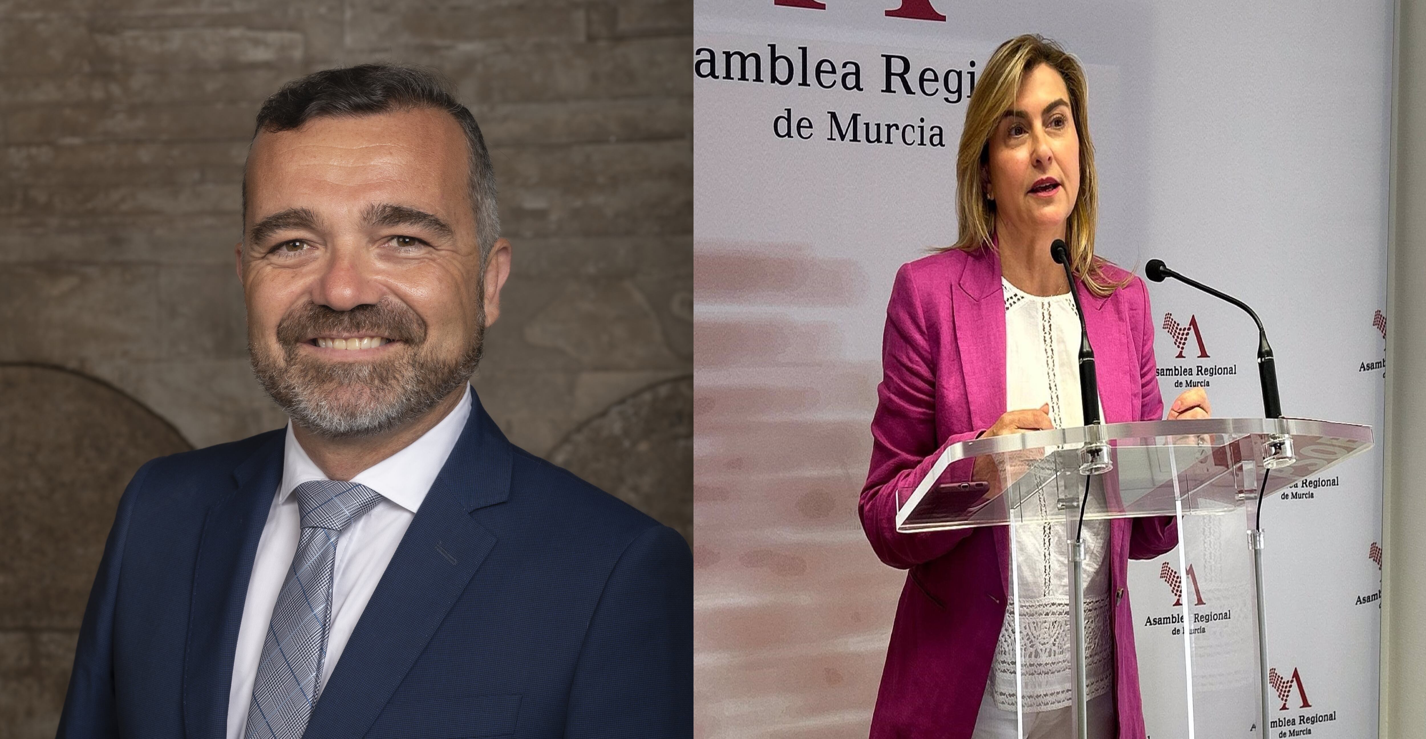 Carlos Albaladejo Alarcón, diputado popular en la Asamblea Regional y Carmina Fernández, portavoz del Grupo Parlamentario Socialista