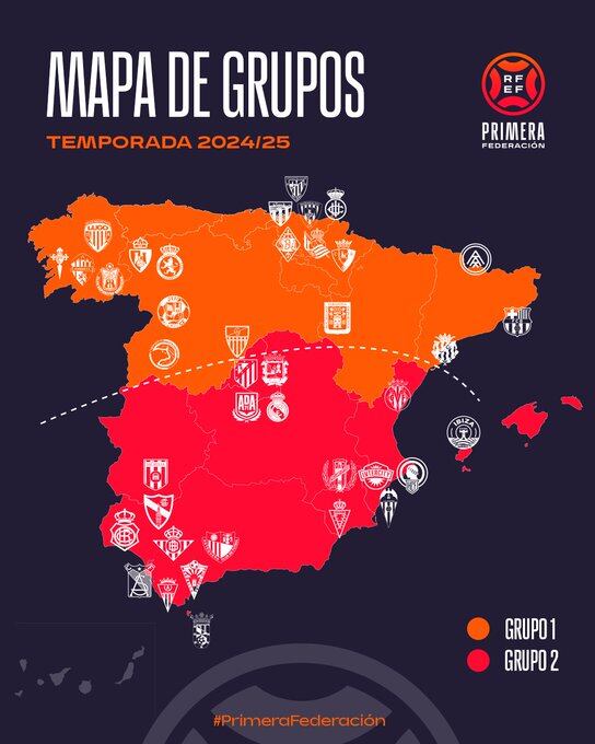 División de los grupos de Primera Federación para la temporada 2024 2025