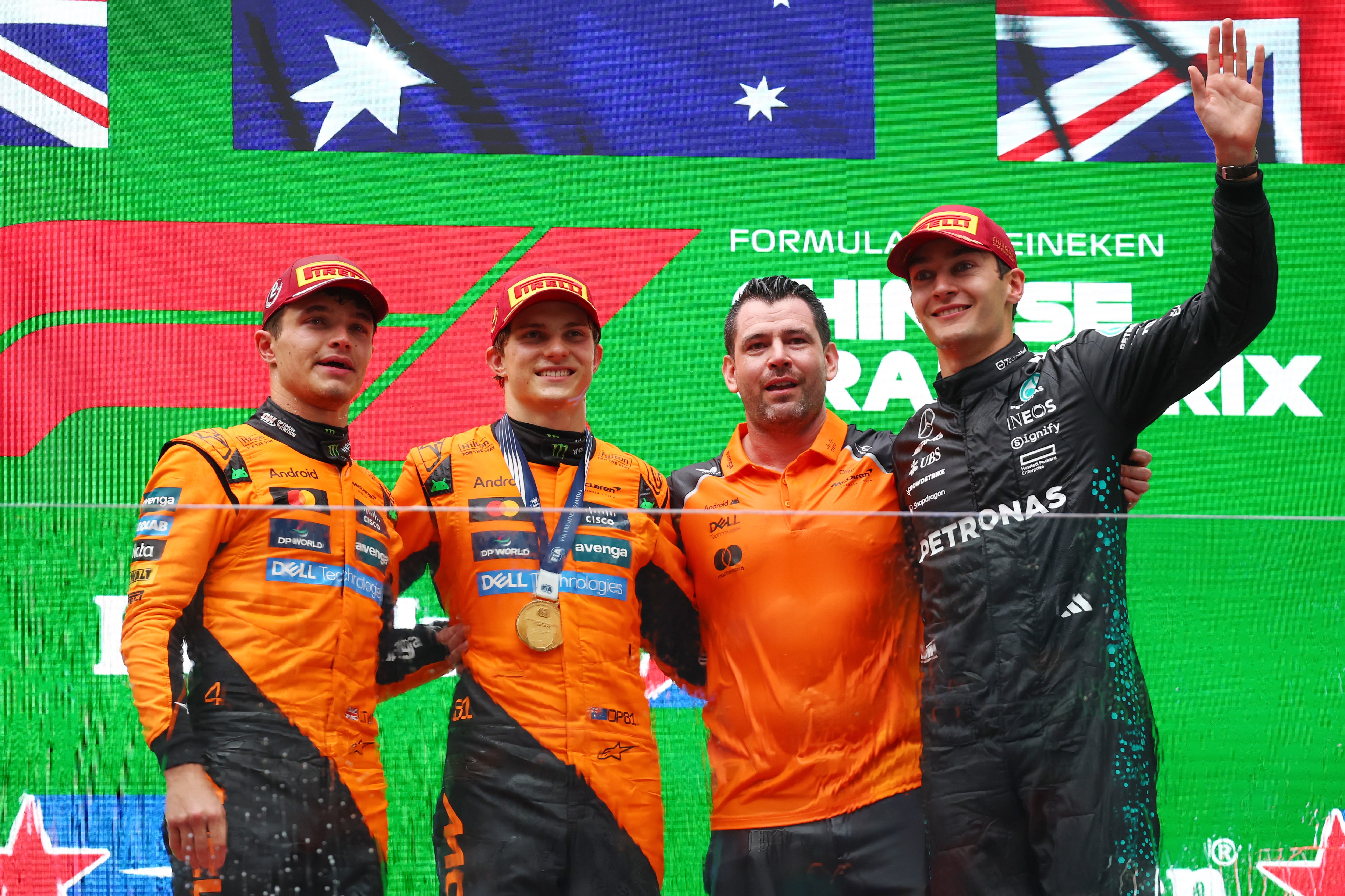 Piastri, Norris y Russell en el podio del GP de China