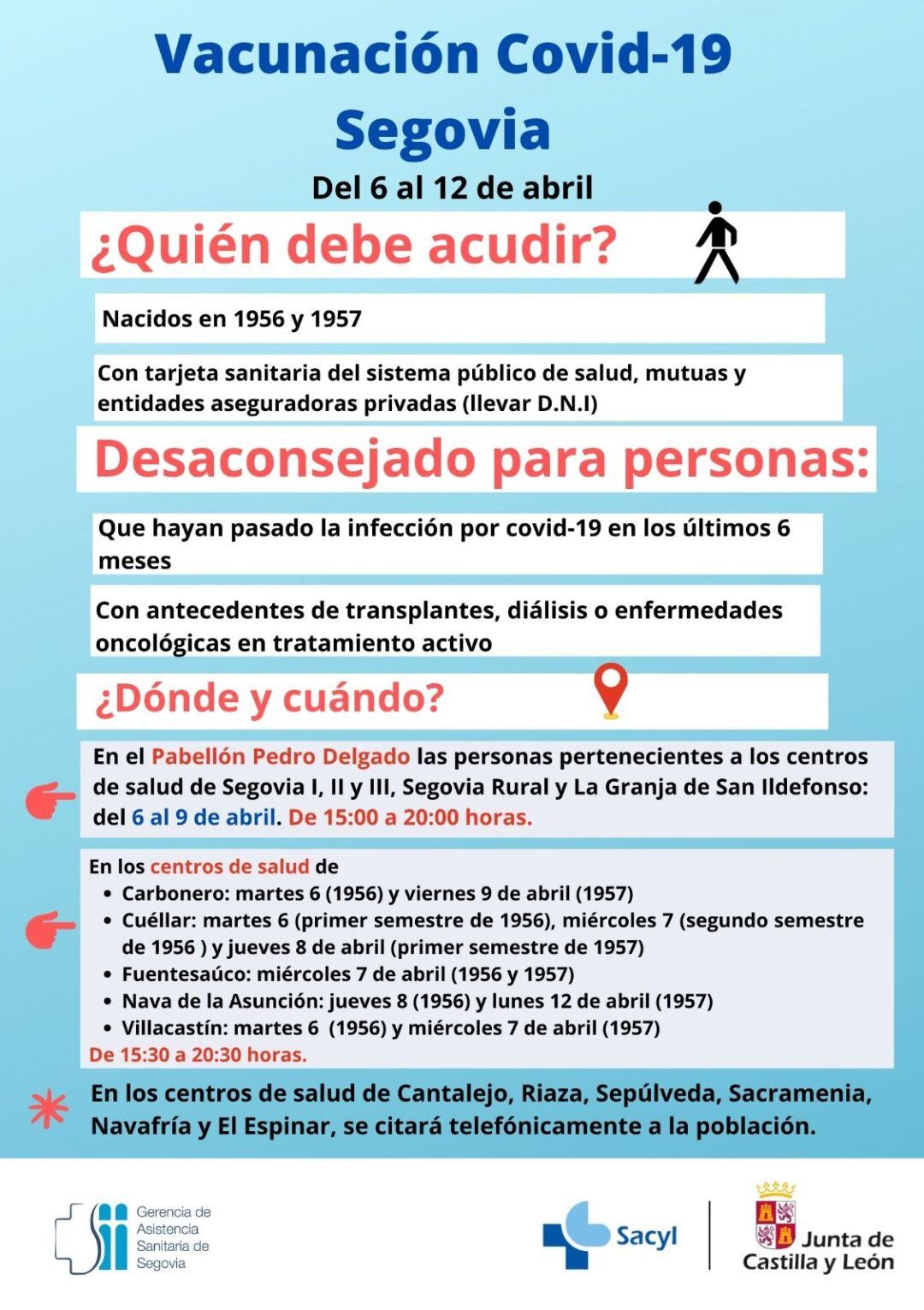 La Junta continúa con la vacunación en Segovia a las personas nacidas en 1956 y 1957