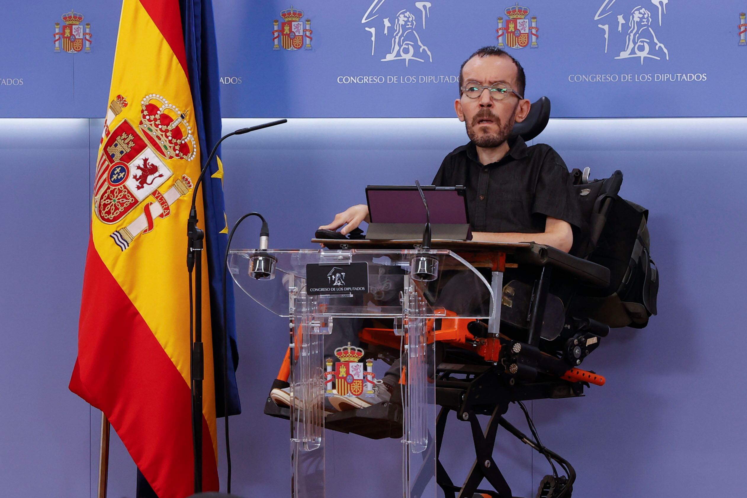 MADRID, 29/03/2022.- El portavoz de Unidas Podemos, Pablo Echenique, en rueda de prensa este martes en el Congreso antes de participar en la reunión de la Junta de Portavoces.